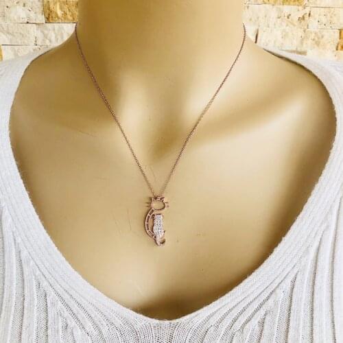 Shaded Cat 925 Sterling Silver Necklace Women Girls Gift Jewelry Accessories Fashion Handmade Elegant Chain