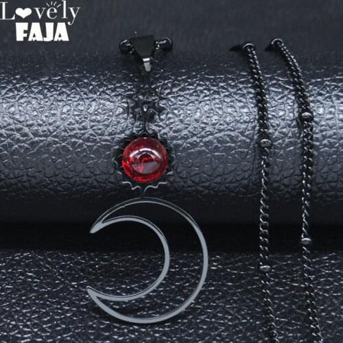 2021 Fashion Gothic Star Moon Stainless Steel Necklace for Women Red Black Color Necklaces & Pendants Jewelry joyas N1123S03