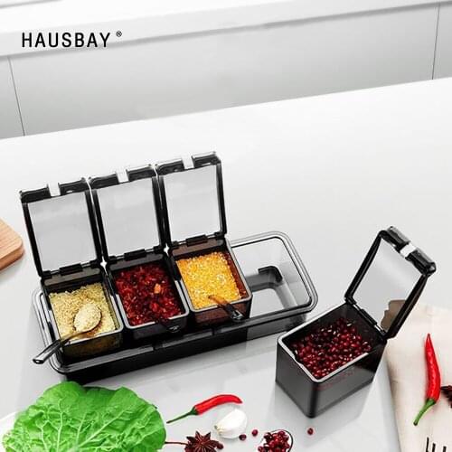 Four Grid Seasoning Jar PS Plastic Transparent Seasoning Box Condiment Storage Bottle Kitchen Supplies Seasoning Tools 08194