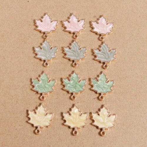 10pcs 19*24mm 4 Colors Enamel Maple Leaf Charms Pendants for Jewelry Making Necklaces Drop Earrings Keychain DIY Craft Accessory