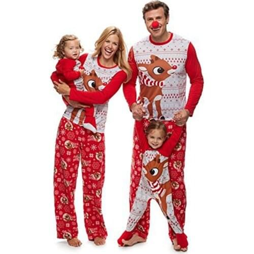 Christmas Adult Kids Pajamas Suit Cotton Sleepwear Red Pyjamas Family Matching Outfits Fashion Family Pajamas Clothes