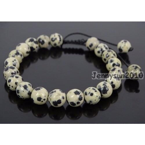 Handmade 8mm Adjustable Natural Dalmation Spot Gems Stone Round Beads Bracelet Healing Reiki 5 Strands/Pack