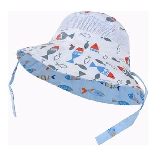 Cheap Hat Toddler New Cartoon Cotton Sun Hats for Baby Boys Girls Summer Thin Breathable Mesh Bucket Hats Kids Fish Pattern Caps