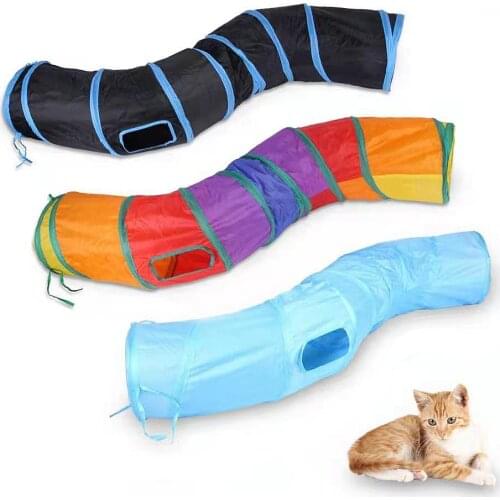 S Shape Cat Tunnel Rainbow Colors Funny Toys for Cats Foldable Cat Toys Interactive Cat Rabbit Animal Tunnel Chat Pet Product