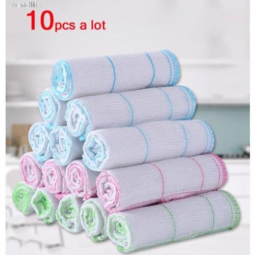 Vanzlife Thickening of water to oil dishcloth 10 kitchen dropping non-stick oil dishwashing domestic bamboo fiber cleaning wipes
