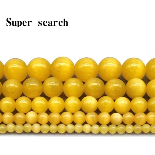 Yellow Cat Eye Beads 4/6/8/10/12MM Natural Glass String Loose Space Beads Opal DIY Charm Beads for Jewelry Making Bracelet