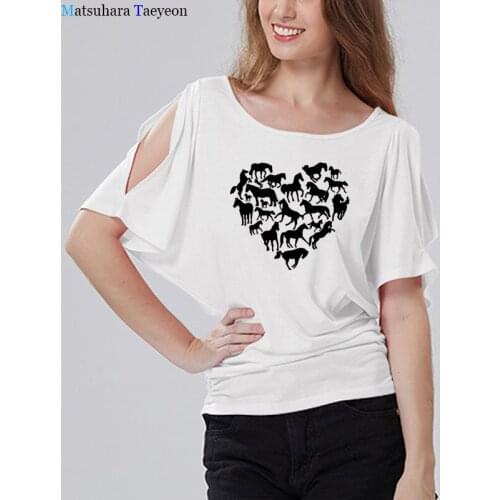 Love Heart Horse Harajuku Summer T Shirt Funny T-shirt Women Clothing Casual Short Sleeve Tops Tees Plus Size