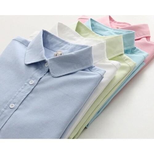 Cotton 100% Women Shirts Summer New Solid Long-Sleeved Turn-Down Collar Casual All Match Female Outwear Coats Tops