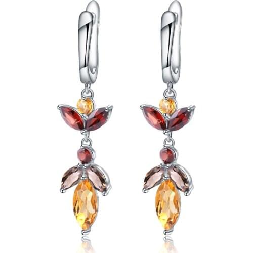 GEMS BALLET Natural Garnet Smoky Quartz Citrine Earrings 925 Sterling Silver Drop Earrings For Women Engagement Fine Jewelry