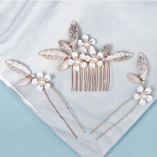 3pcs Flower U Shaped Hair Pins Pearl Elegant Headwear for Wedding Bridal Women Hair Jewelry Accessories LXH