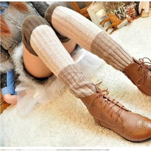 Women Winter Over Knee Long Knit Crochet Leg Warmers 3 colors Stitching Cute Glitter Socks Womens Gaiters Beenwarmers BAC236