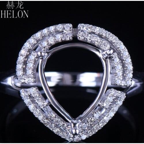 HELON Pear Cut 11x9mm Solid 10k White Gold Pave Natual Diamonds Semi mount Engagement Wedding Women Fine Jewelry Ring Best Gift