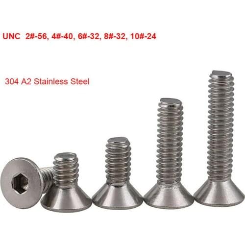 10Pcs-30Pcs Hex Hexagon Socket Countersunk Screws UNC 304 Stainless Flat Head Allen Bolts 2#-56 4#-40 6#-32 8#-32 10#-24