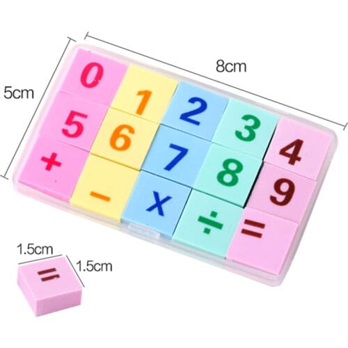 15PCS/SET Math Numbers Pencil Erasers Kids Education Toys Colorful Eraser Correction Stationery Words Drawing Wiping off