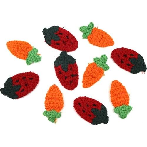 20Pcs Knitting Strawberry Carrots Patches Applique DIY Craft Supplies Kids Hair Accessories Clothes Embellishments Materials