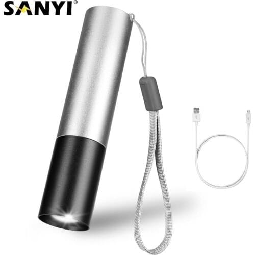 3 Modes XPE LED Mini Working Lamp Zoomable Focus Flashlight Portable Lantern USB Charging Torch With Built in Battery Hand Rope