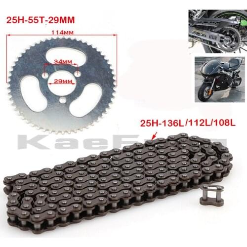 47cc 49cc 2 stroke engine parts 25H 108\112\ or 136 links chain loops and rear 55T 29 inner diameter sprocket