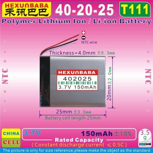 5pcs [T111] 3.7V 150mAh [402025] NTC;PLIB;Polymer lithium ion / Li-ion battery for bluetooth earphone,cell phone,TWS HEADSET,MP5