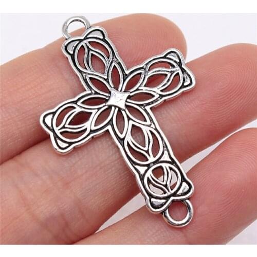 Tristana 8pcs 42x27mm Flower Cross Charm Connector For Bracelet Making Necklace Making
