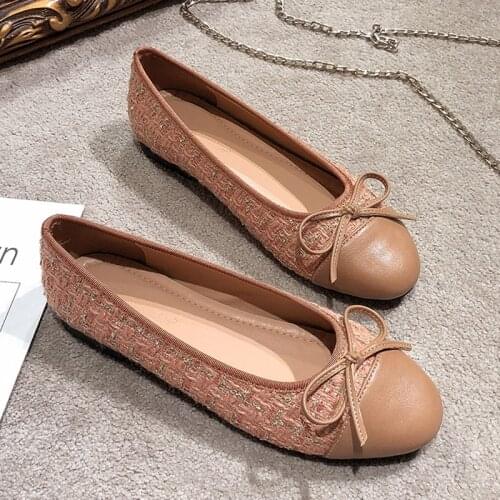 Mixed Colors Pig Toe Flats Women Round Toe Bowtie Ballets Shoes Ladies Dress Loafers Brand Plaid Ballerina Moccasins Cloth Shoes