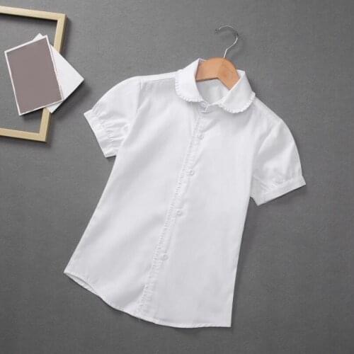 Baby Toddler Teenager School Girls Blouse Shirt White Short Sleeve Girl Tops Cotton Shirts For Kids Children 6 8 10 12 Years