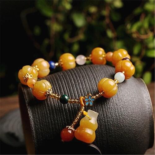 Natural Jade Bead Bracelet Handmade Weave Pumpkin Beads Calabash Pendant Charm Yoga Bracelet Women Men Jewelry FriendsGifts