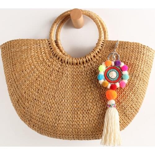 Keychain Handmade Jewelry Candy Colorful Pompons Bohemia Tassel Car Ornaments Handbag Key Ring Trinket Gift