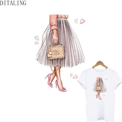 Elegant Girl Patch On Clothing Summer Girl DIY T-Shirt Sticker Iron On Transfers Patch Thermal Sticker On Clothes Women Applique