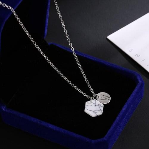 Elegance Gifts Round Marble Letter Initial Necklace For Women Rose Gold Name Pendant Necklaces New Fashion Choker Jewelry