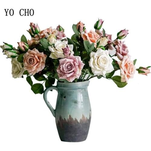 European retro artificial flower silk rose latex touch rose wedding home retro fake flower party DIY decoration