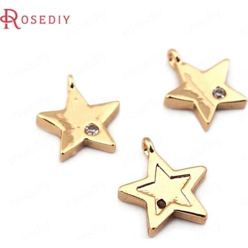 F424)6 pieces 10*8.5mm 24K Gold Color Brass with Zircon Star Charms Pendants High Quality Diy Jewelry Findings Accessories