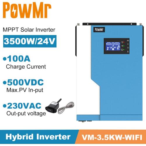 3.5KW Pure Sine Wave Hybrid Solar Inverter MPPT 100A Solar Charger 24V 220VAC PV 500V Input Off Grid Inverter With Wifi Module