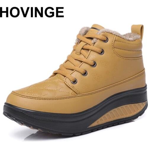 HOVINGE Footwear Winter Women Boots Platform Ankle Boots Wedge Plush Snow Boots for Women Fur Fashion Shoes Woman