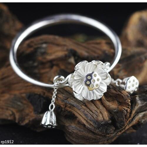 KJJEAXCMY Boutique jewelry S925 sterling silver jewelry atmospheric pure handmade ethnic style ladies lotus bracelet
