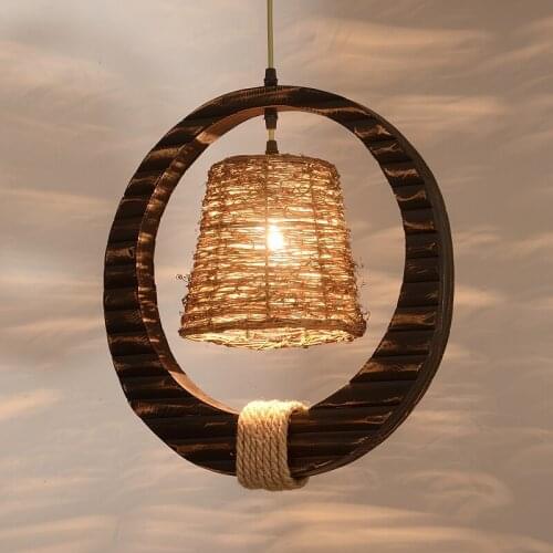 Ring Bamboo rattan pendant lights rope personality restaurant net cafe retro industrial wind clothing bar pendant lamps ZA zb13