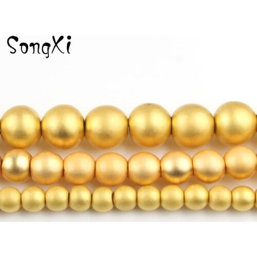 Natural Dull Polish Matte Gold Hematite Stone 2 3 4 6 8mm Round Beads for Jewelry Making Diy Bracelet Necklace Wholesale 15 Inch