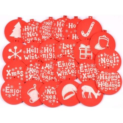 10Pcs Round Red Wooden Christmas Pendants Hanging Ornament Santa Claus Wood Slices Xmas Tree Party DIY Home Decor Gifts m2702