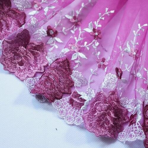 1 meter 23 cm Wide Floral Embroidered Lace Trim Hot Red Mesh Lace fabric for bra lingerie Costume Home Textile Dress sewing DIY