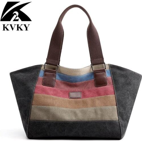 KVKY New Colorful Women Canvas Shoulder Bag Large Trapeze Handbags Ladies Patchwork Top-handle Tote Bag Female Casual Tote Bag