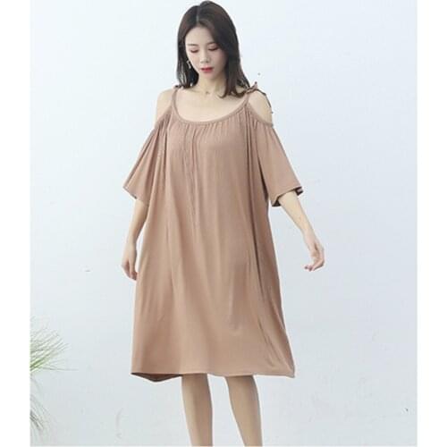 Summer New Cotton Nightgown Women Solid Sleepwear Women Loose Nightdress Spaghetti Strap Sexy Nightwear Ladie Home Dress