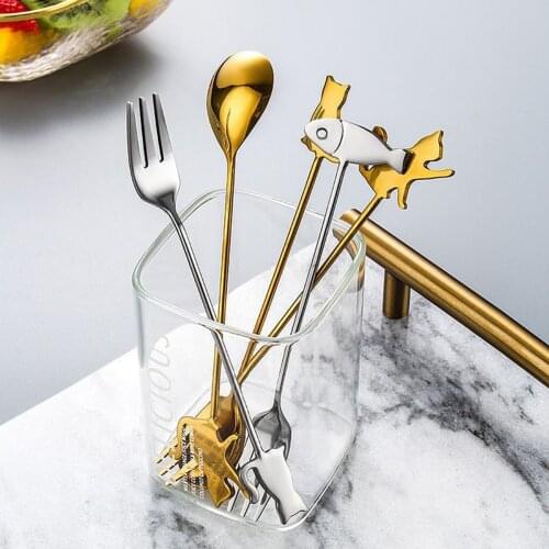Practical Convenient Stylish Multifunctional Cartoon Pattern Stainless Steel Coffee Stirring Spoon Cake Fruit Fork Cutlery