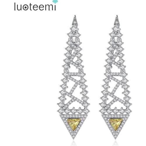 LUOTEEMI Created Yellow Triangle Cubic Zirconia Dangle Earrings Jewelry For Women Engagement Wedding Party Bridal Accessories