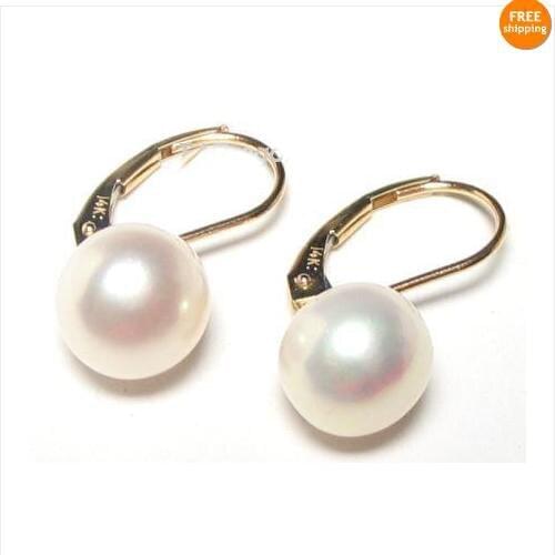 Favorite Pearl Earrings 8-8.5mm AAA White Freshwater Pearl 14k Gold Yellow Lever Back Earring Fine Jewelry Charming Women Gift
