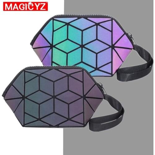 MAGCYZ Luminous Cosmetic Bag Travel Makeup Pouch Women Folding Makeup Bags Storage bags Geometric sequins Purse mini bag