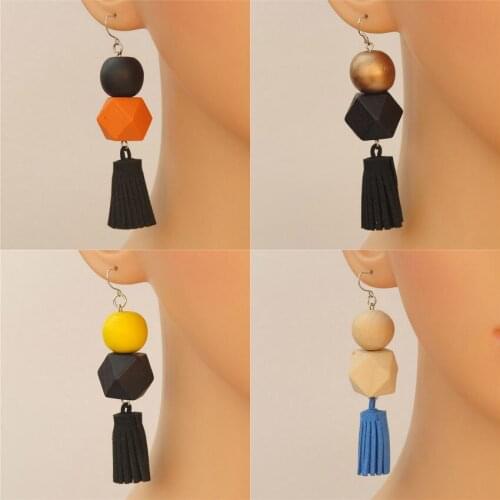 Chunky Velvet Tassel Colored Faceted Wood Beaded Drop Earrings for Women Fashion Summer Mixed Color Wooden Earrings Wholesale