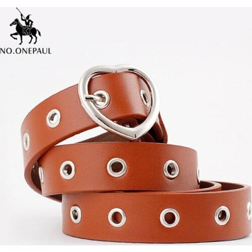 NO.ONEPAUL Leather Metal Heart Belt Female Cute Black Harajuku Belt Ladies Pants Party Dress Belts Print Belts For Fashion Women
