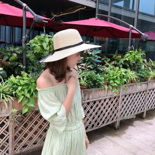New Fashion Straw Hats Leisure Bow Straw Hat Outdoors on Vacation Beach Big Brim Summer Sunscreen Women Girls Folding Sun Hat