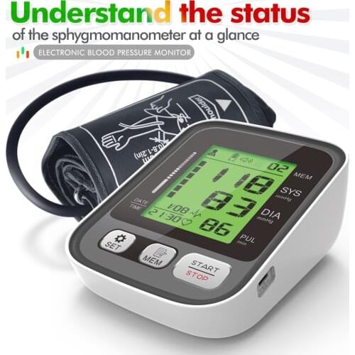 2021 New Digital automatic Blood Pressure Monitor LCD Display Upper Arm Automatic Cuff Home BP Sphygmomanometers English voice