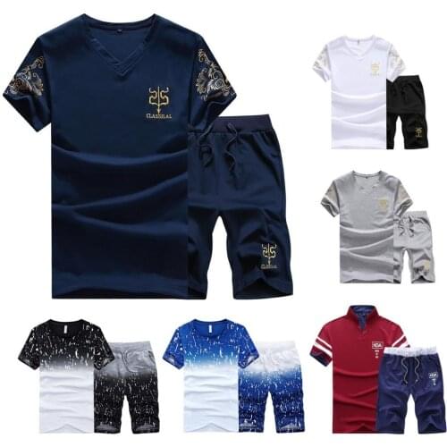 New Fashion Sportsuit and Tee Shirt Set Mens T Shirt Shorts + Short Pants Men Summer Tracksuit Men Casual Brand Tee Shirts 2021