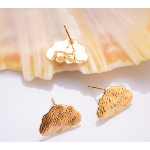 4pcs/Lot Cloud Shaped Brass Earring Stud Base Connector 18k Real Gold Plated Blank Base Ear Stud Flat Charms For Jewelry Making